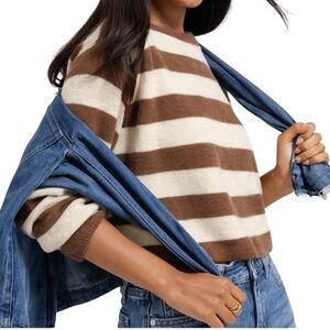 Joa NWT large boxy striped sweater brown white cropped